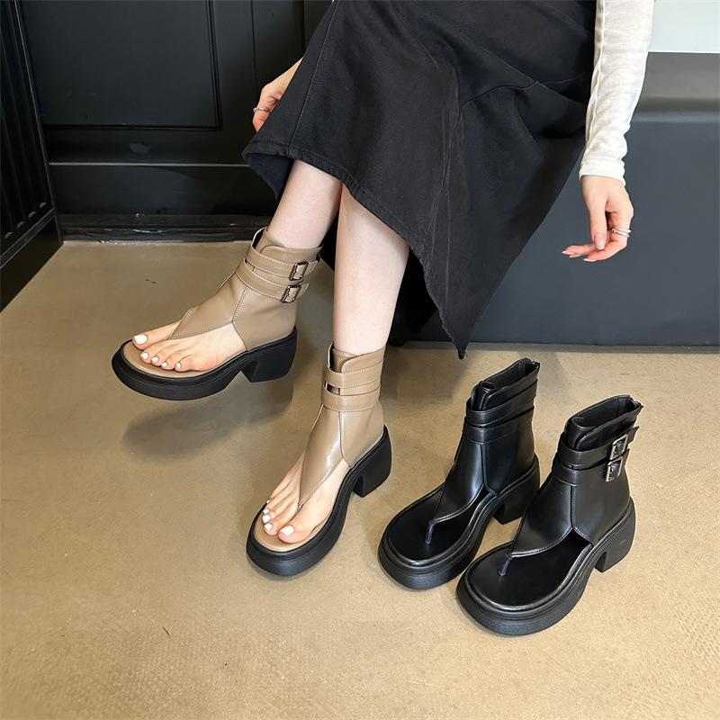 Roman shoes women's muffin platform spring and summer 2025 new toe sandals niche heightening retro cool boots