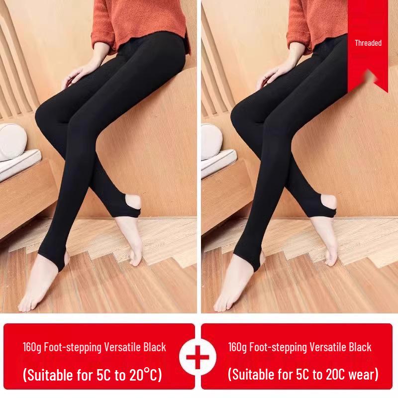 Fleece-Lined Base Layer Pants for Petite Women: Thick, Warm, Cotton, Foot-Covering Tights for Autumn and Winter, Stay in Place Comfort