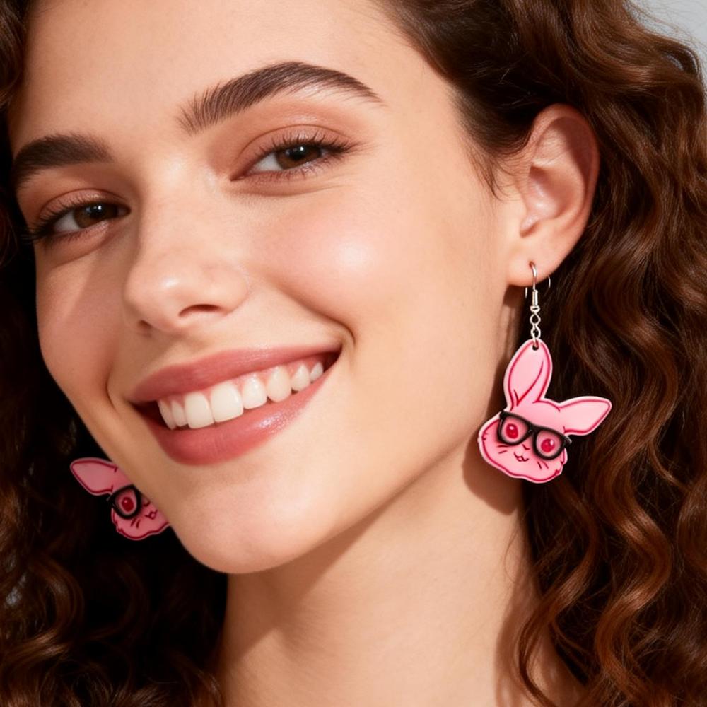 Lovely Easter Pink Glasses Rabbit Drop Earrings for Women Girls Cute Cartoon Bunny Animal Pendant Earring Trendy Jewelry Gifts