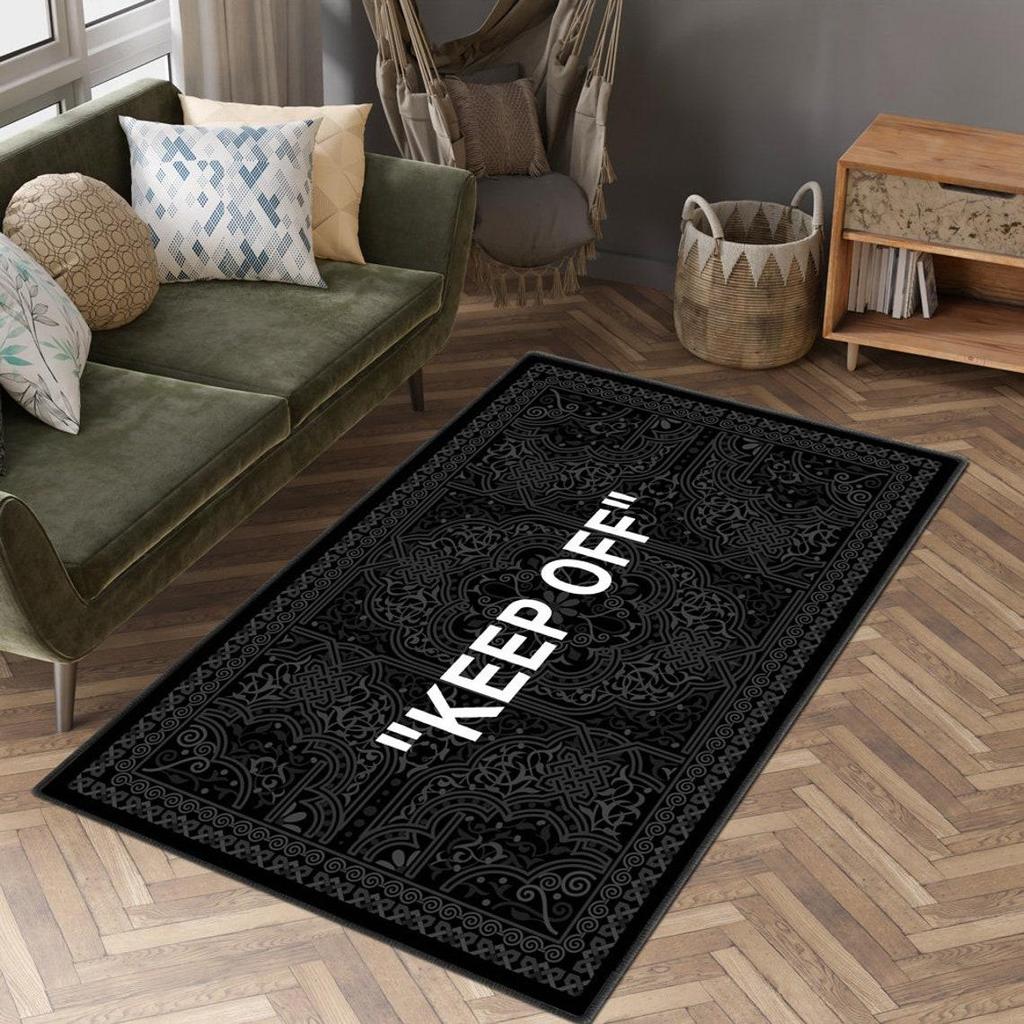 KEEP OFF Rug Hype Decor Large Off Black White Rug Hype Decor, Living Room Area Rug Housewarming Gift