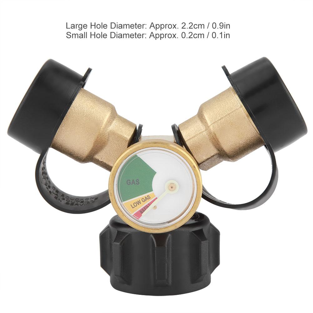 Brass BBQ Propane Adapter Connector Y Splitter Tee Adapter With Tank Gauge Pressure Meter