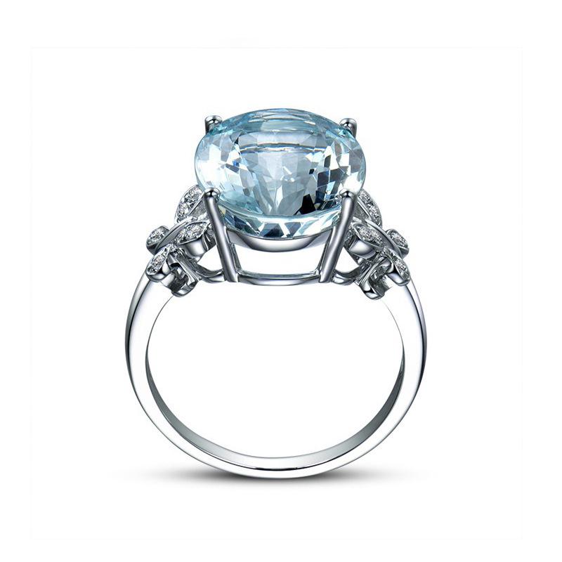 Platinum-Plated Butterfly Ring with Sea Blue Topaz and Zircon for Women