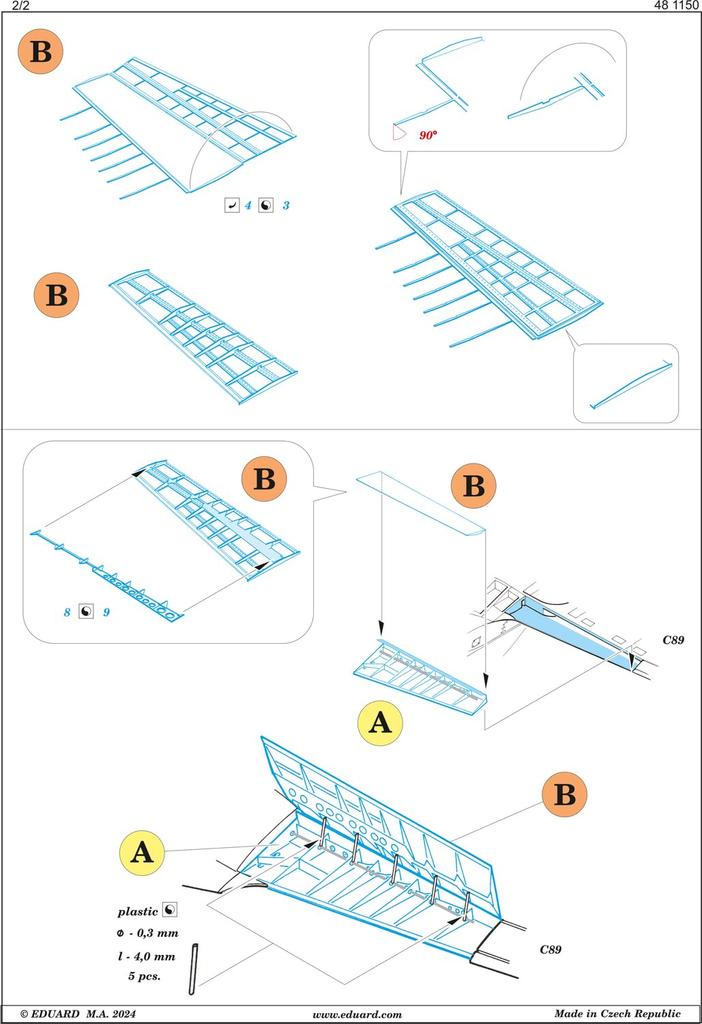 eduard Bell Airacobra Landing Flap Parts Alma Plastic Model Parts EDU481150 1/48 P-39Q Photo-Etched (for Hobby)