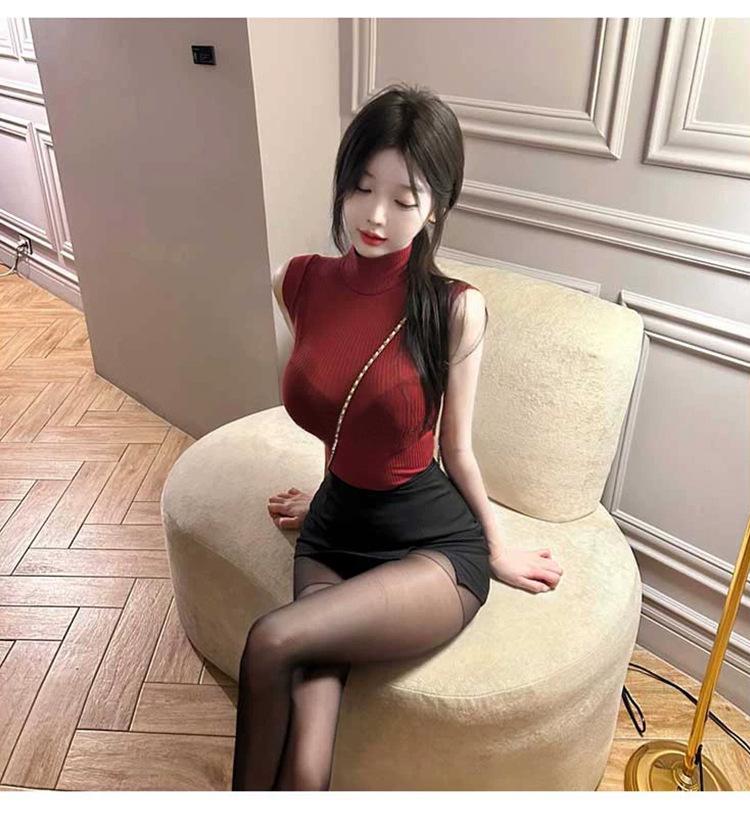 Korean Dongdaemun High Waist Sexy Slim-Fit Short Skirt with Lining and Small Slit