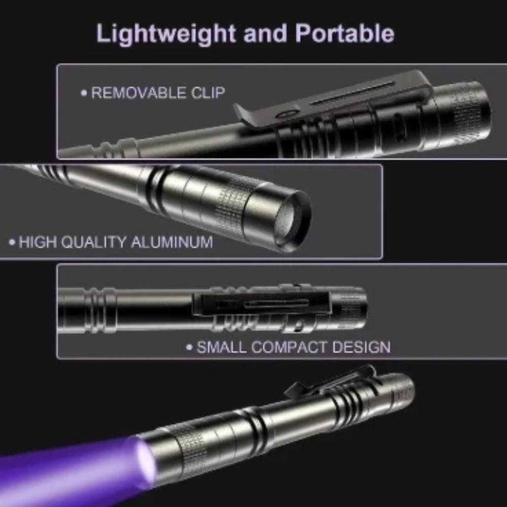 395nm Portable Clip-on Mini Ultraviolet Torch,Aluminum Alloy Blacklight for Pet UrineStains Indoor Outdoor Inspection Tool