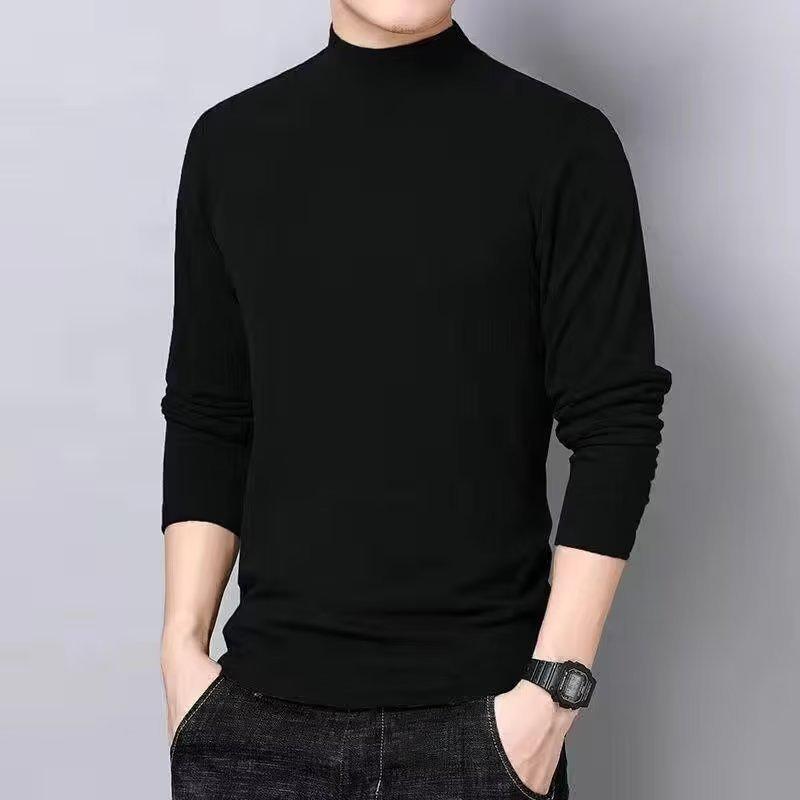 Men's Mock Neck Long-Sleeve Slim Fit Velvet Fleece T-Shirt