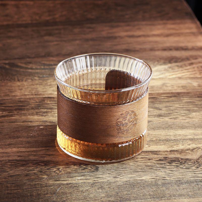 1pc Glass Coffee Mug Japanese Style Walnut Cup SleeveTransparent Kawaii Cup Coffeeware Beautiful Tea Mugs Beer Mug Cute Mug