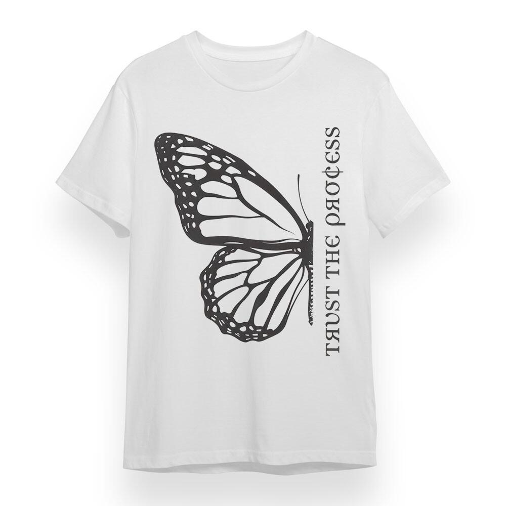 Women's T-shirt With Butterfly Motivational Graphic White Cotton Oversize Tee
