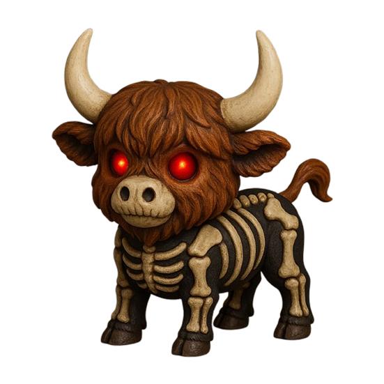 Fall Skeleton Highland Cow Spooky Highland Cow Figurine with Glowing Red Eyes Halloween Tabletop Resin Statue for Home Garden Office Table Decor