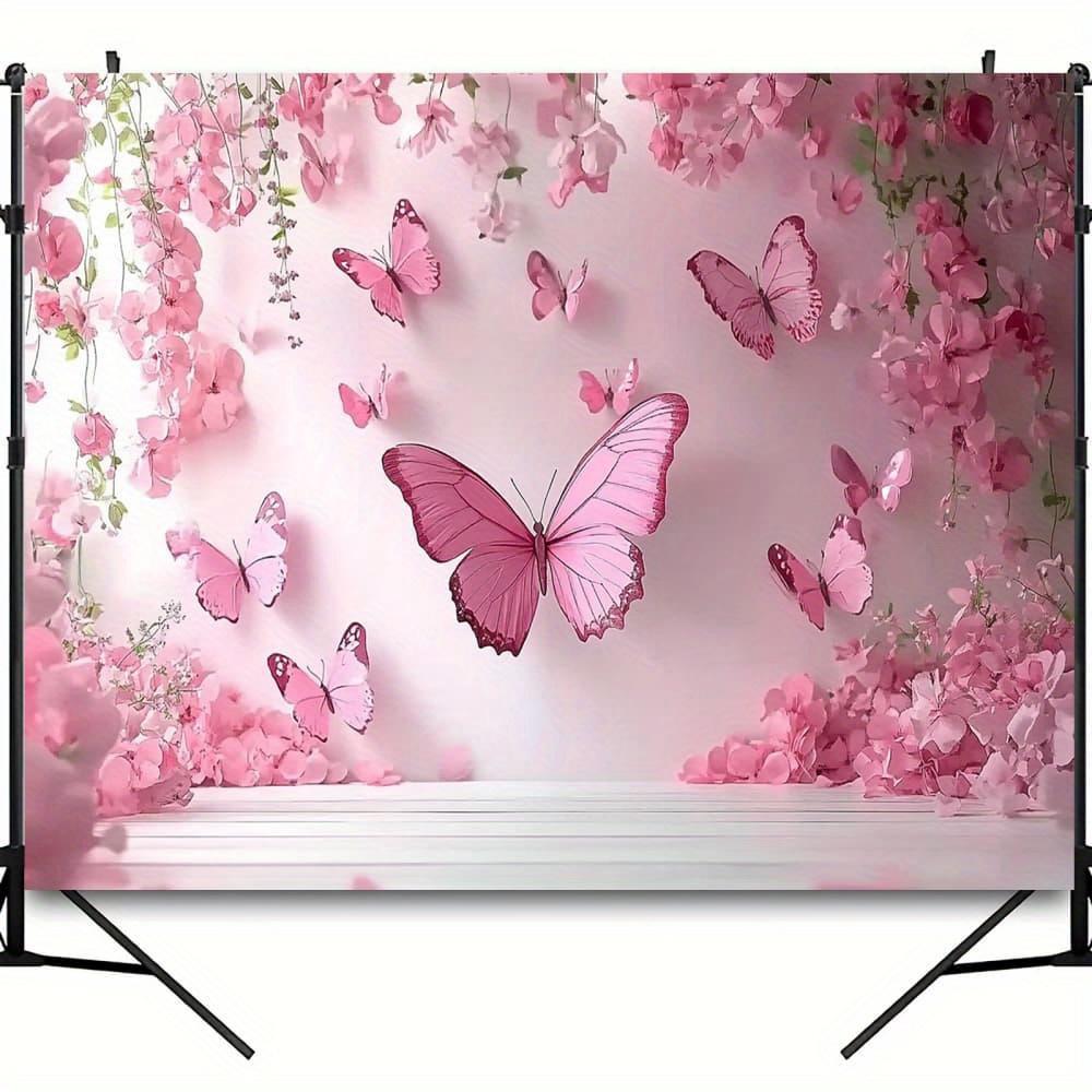 1Pcs Elegant Pink Floral Butterfly Wall Decoration Background Birthday Backdrop Decorations For Photo Studio Photo Booth Party