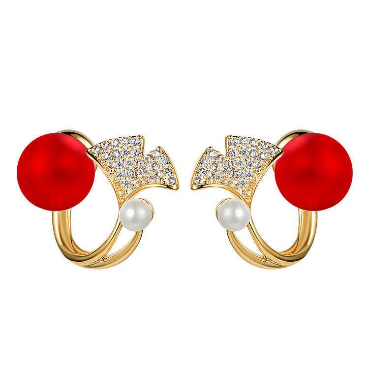 Cercei cu perle roșii cu coadă de pește pentru femei, bijuterii simple coreene, cadou de ziua de naștere, cadou de nuntă