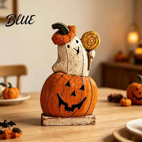 Spooky Shelf Sitters for Autumn Pumpkin Ghost Wooden Figurine Vintage Halloween Tabletop Decor Jack O Lantern Solid Wood Festive Centerpieces Statue