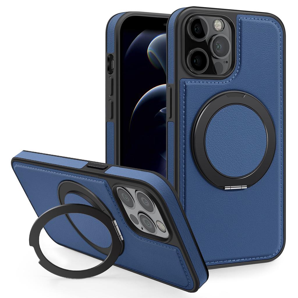For iPhone 12/12 Pro Case with Ring Kickstand Compatible with MagSafe PU Leather Back Cover
