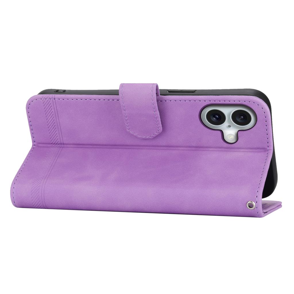 DIERFENG DF-03 For iPhone 16 Plus Wallet Case Lines Imprinted Leather Phone Cover