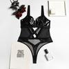 Women One Piece Bodysuit Sheer Mesh Panel Cut Out Design Adjustable Straps Zipper Front Closure Sexy Fit Lingerie