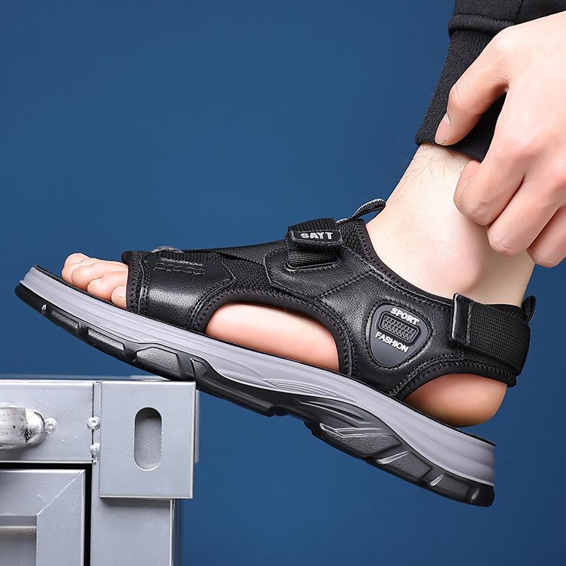 Fashion Soft Leather Platform Sandals for Men Solid Color Summer New Beach Shoes Male Fashion Outdoor Sports Sandals Man