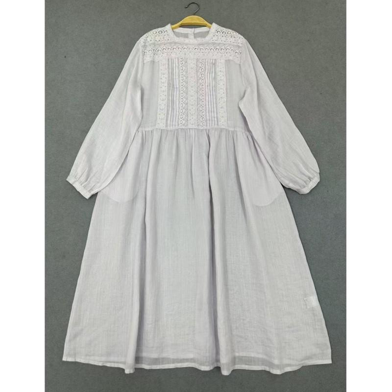 Johnature Spring Women Lace Trim Dress Retro Forest Style Loose Thin Women Dresses