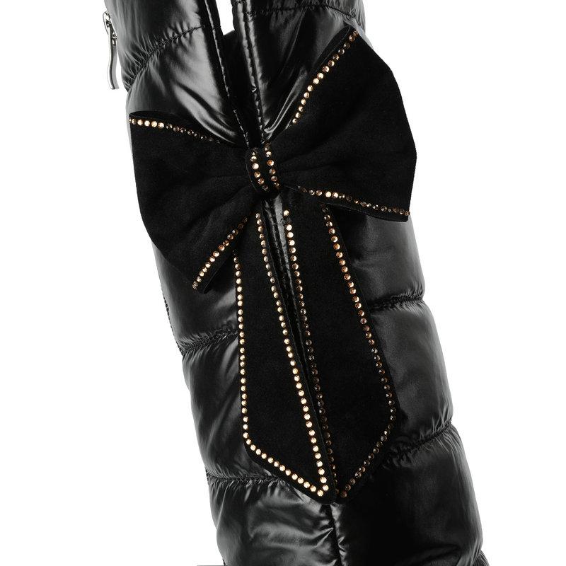 Frost Winter Warm Over the Knee Snow Boots Women Thick Cotton Padded Down Waterproof Shoes Bow Patchwork Leather Wedge Long Boot