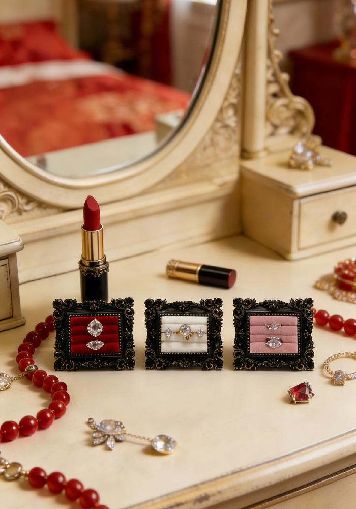 Victorian Style Black & Gold Frame Earrings, Ring, and Jewelry Holder Display