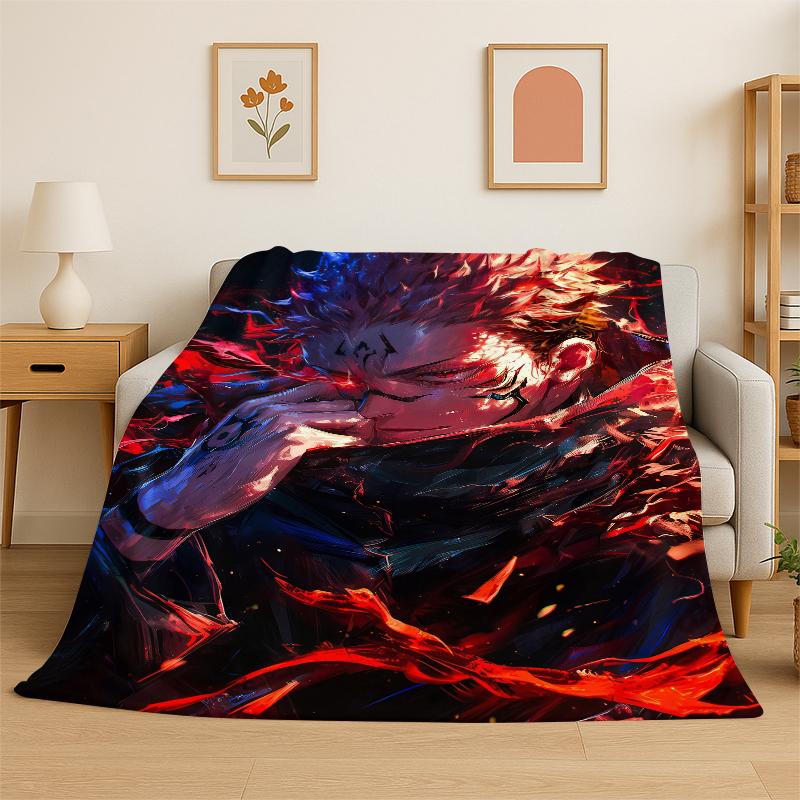 Cartoon Jujutsu Kaisen Anime Itadori Yuj Flannel Blanket Soft Warm Throw Blanket for Bedroom Living Room Bed Travel Picnic Kid