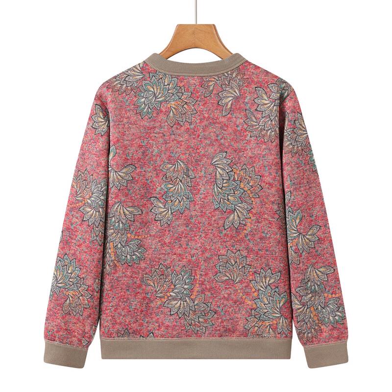 Women's Floral Fleece-Lined Cardigan for Seniors