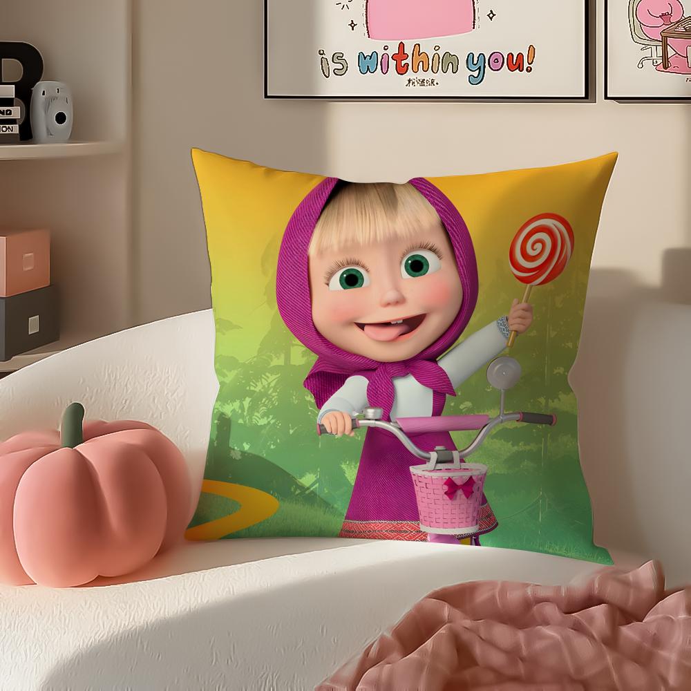 PopCartoon To Accompany MMasha And BBearsS Cushion Cover Pillowcase Short Plush Invisible zipper Room Sofa Cushion Cover