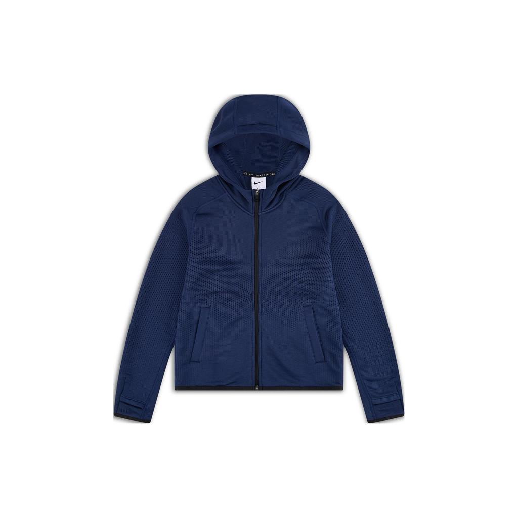 Nike Jaquetas Infantis Casuais de Manga Comprida com Capuz e Zíper, Cor Sólida Técnica, Azul Marinho Escuro FJ6809-410
