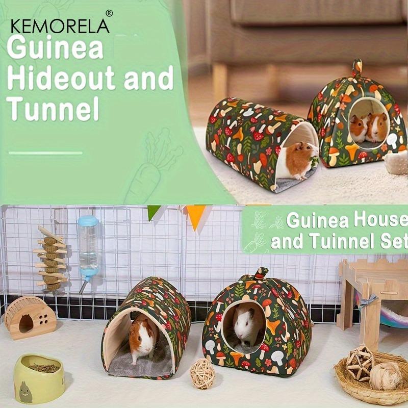 2PCS Glitter Soft Guinea Hideout & Tunnel - Washable Pet Bed with Adorable Mushroom & Flower Design for Hamster Rabbit Small Pet