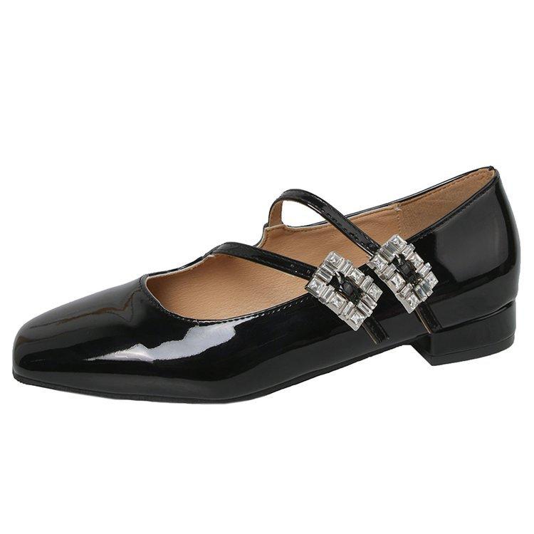 

Туфли Мэри Джейн на толстом каблуке со стразами, женские туфли из кожи, весна-осень 2024, новые французские туфли на низком каблуке с двойной ромбовидной пряжкой и круглым носком 35 чёрный