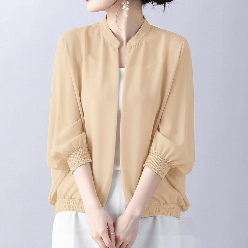 ZANZEA Cardigan Chemisier Décontracté à Manches Longues et Col Rond en Mousseline pour Femme