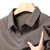 Men's Fake Two-piece Striped Polo Shirt Spring and Autumn Men's Loose Lapel Long-sleeved Shirt T-shirt