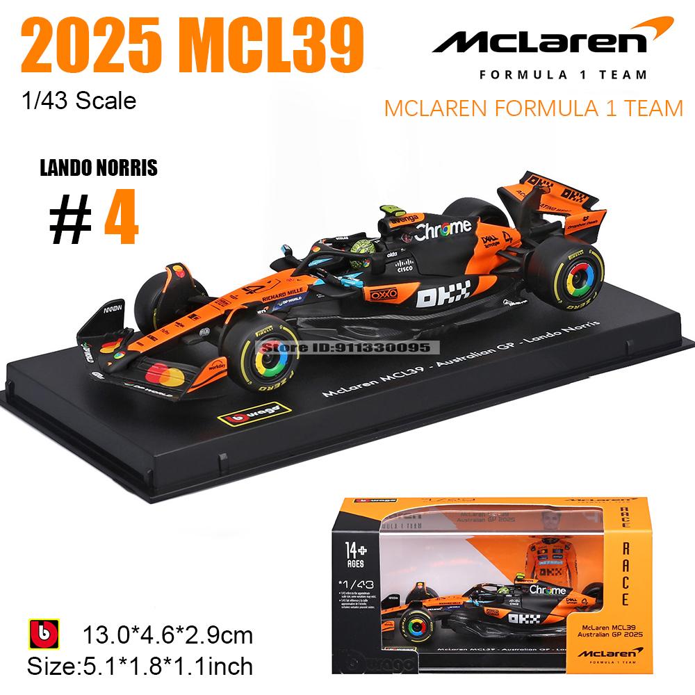Burago 1:43 F1 Mcl39 McLaren Formel 1 Team 81# Oscar Piastri 4# Lando Norris Automodell Legierungsauto Spielzeugsammlung black