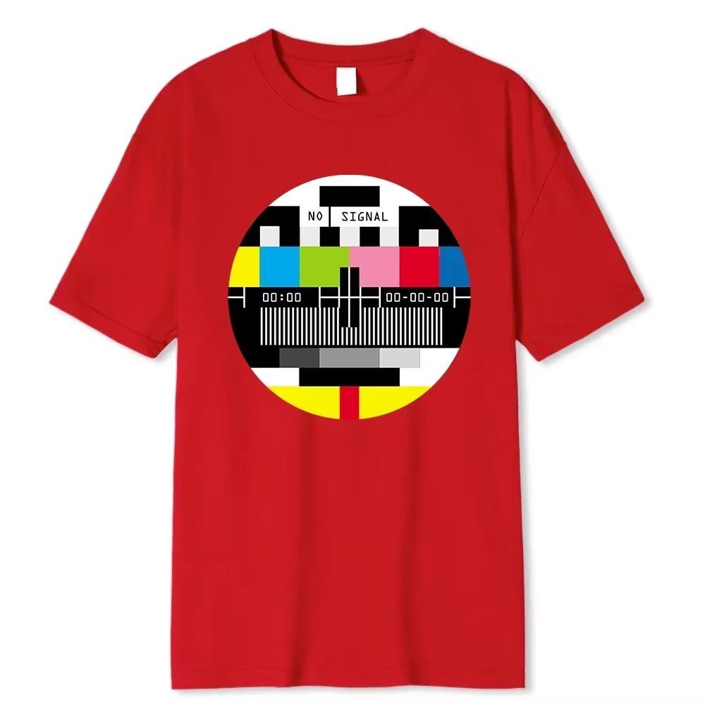 No Signal Men Camiseta Hip Hop Estilo Streetwear Tops & Tees Novidade Geométrica Manga Curta Verão Algodão Camiseta Camisetas Oversize