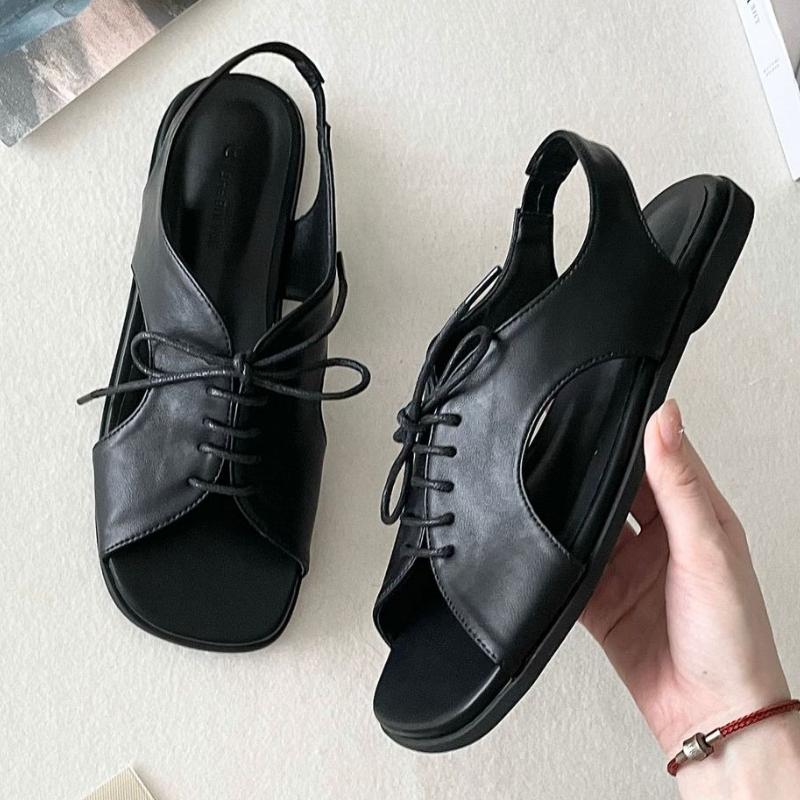 Fashion Fashion Square Toe Lace Up Flat Sandals Women High Quality Faux Suede Brand Designer Shoes Comfortable Soft Sole Sandalias Mujer
