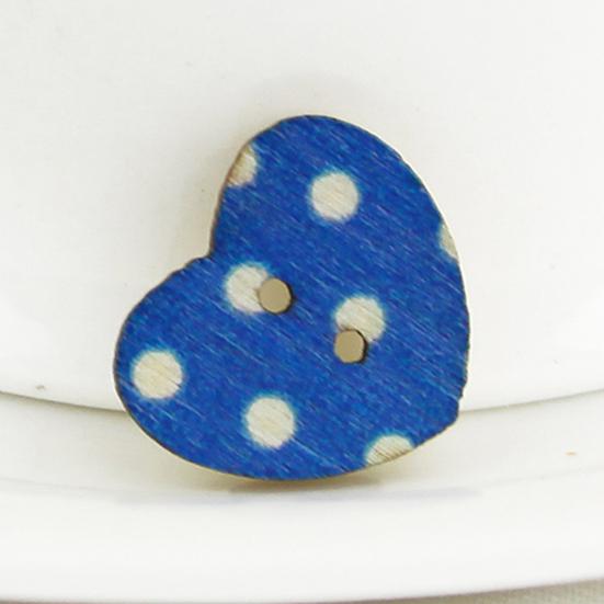 100Pcs Multicolor Heart Shaped 2 Holes Wood Sewing Scrapbooking Buttons