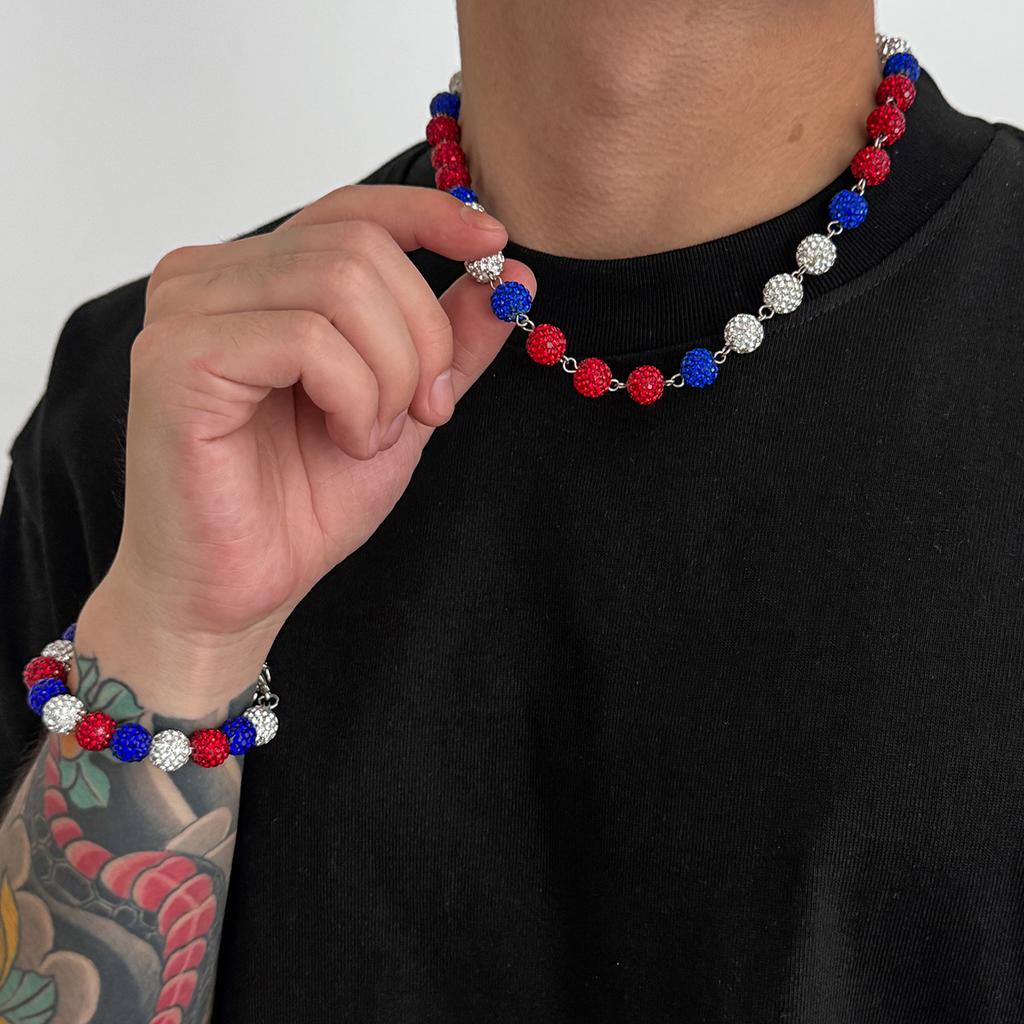 Buntes Diamantkugel-Ketten-Armband-Set für Herren Hip-Hop Nische Herren-Schlüsselbein-Kette Perlenarmband