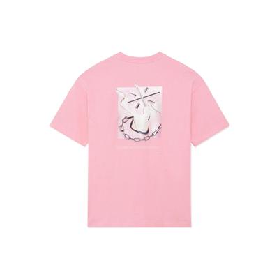 Li-Ning X Glare Kolaboracja Artystyczna Seria Wade SS22 Abstrakcyjny Nadruk na Plecach Luźny T-Shirt z Okrągłym Dekoltem Unisex Top Różowy AHSS649-3