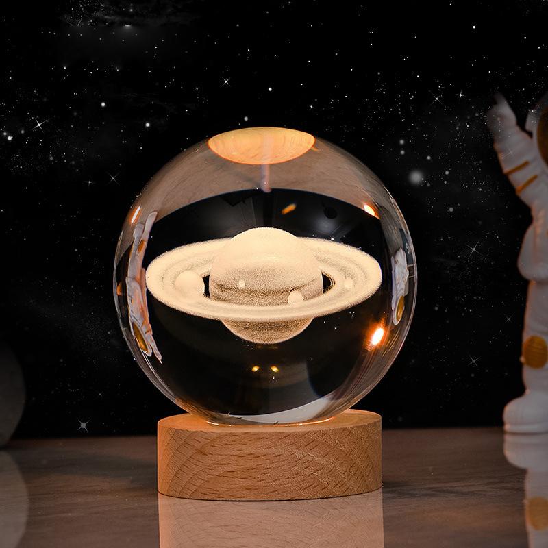 6cm 3D Crystal Ball Crystal Planet Night Light Laser Engraved Solar System Globe Astronomy Birthday Gift Home Desktop Decoration