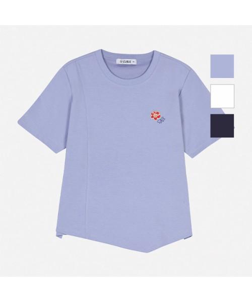 BANGBANG Women'S Flower Embroidery Asymmetrical Hem Short Sleeve T-Shirt (Ctm319)