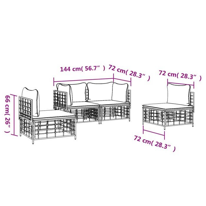 VidaXL Salon de jardin 4 pcs avec coussins anthracite résine tressée, ensemble de salon, ensemble de salon d'extérieur, 3186712