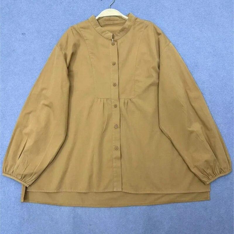 Johnature весенние японские рубашки с воротником-стойкой — фото 6