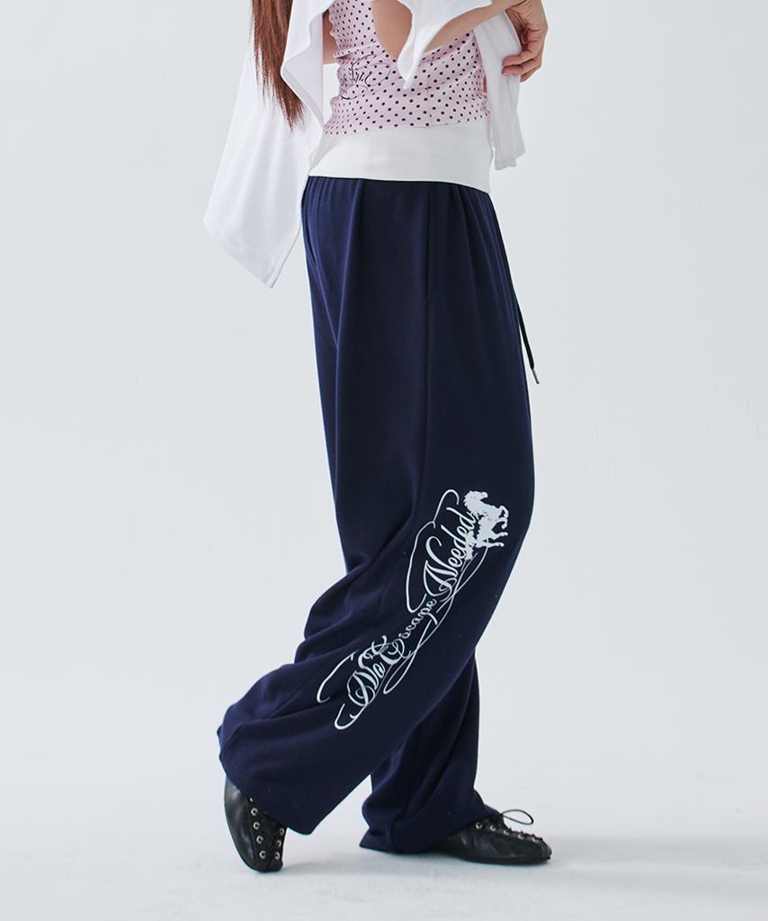 ESCAPEFROM [Escf X Hot Today] Horse Lettering Color Block Folding Sweatpants Navy