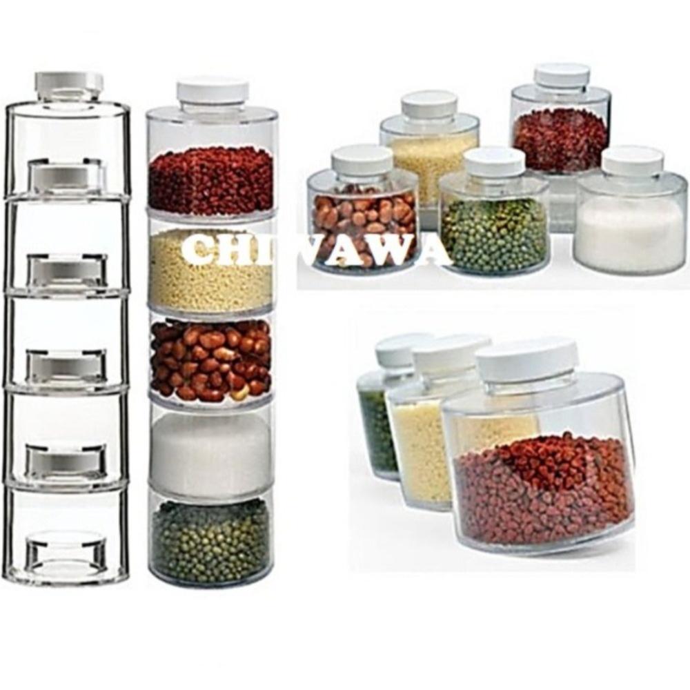 Space Saving Spice Jars Tower Transparent Condiment Bottles Stackable Spice Rack for Salt Spices