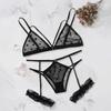New Women Plus Size Lace Lingerie Bra+Thong Underwear Set Black Sleepwear