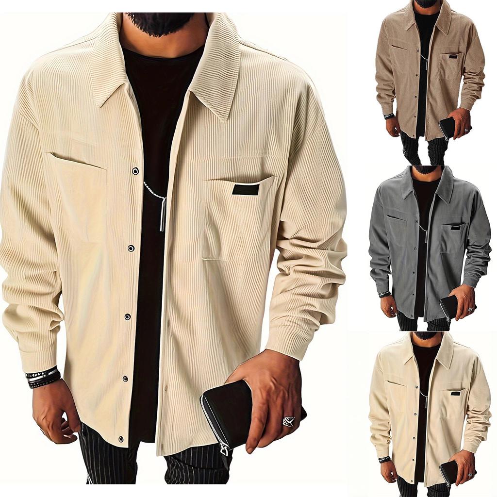 Mens Corduroy Shirt Jacket Casual Button Down Shacket Long Sleeve Lightweight Flannel Jacket Coat Versatile Jacket