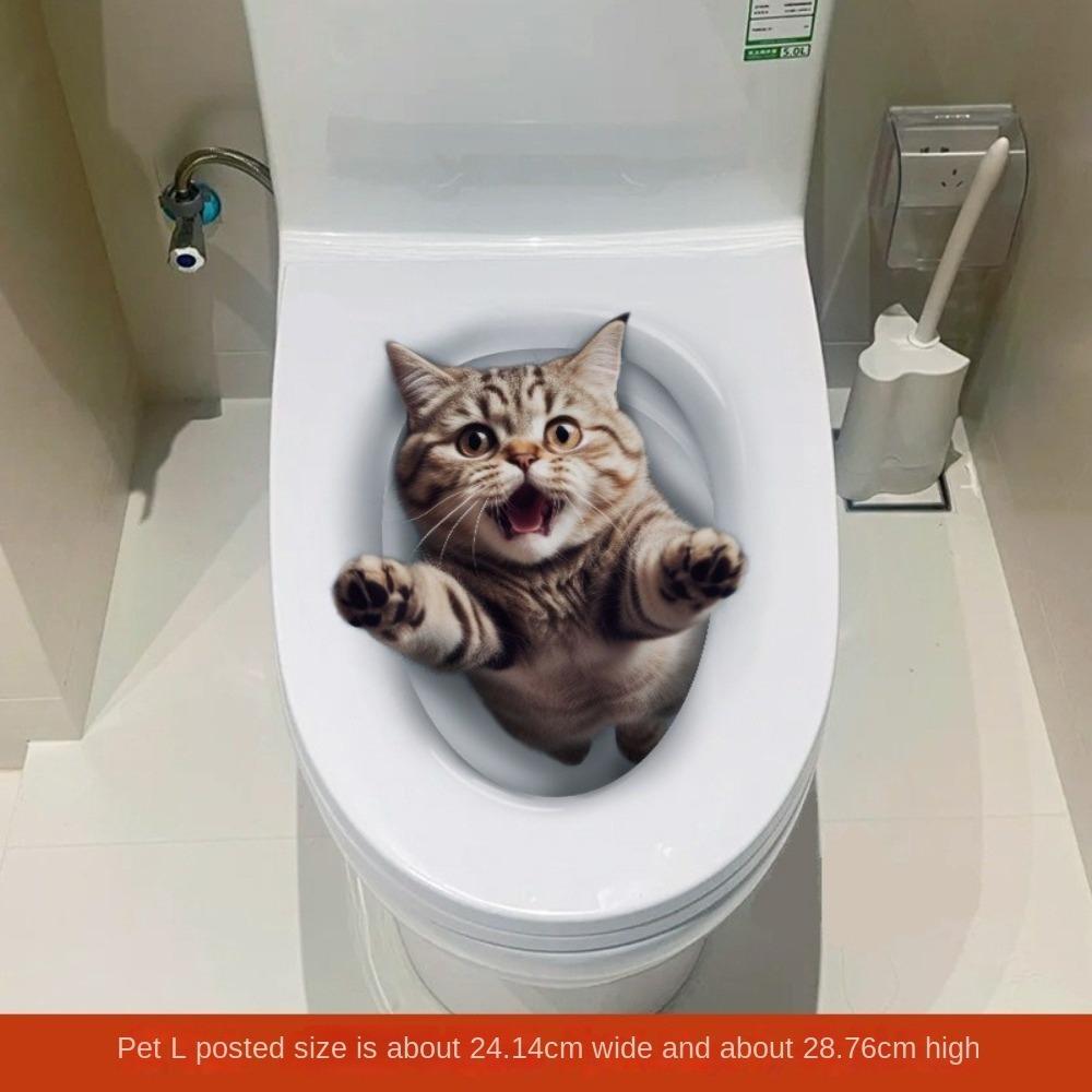 3D Katze Hund Wandaufkleber PVC Toilettensitz Aufkleber Lustige Toilettenaufkleber Heimdekoration