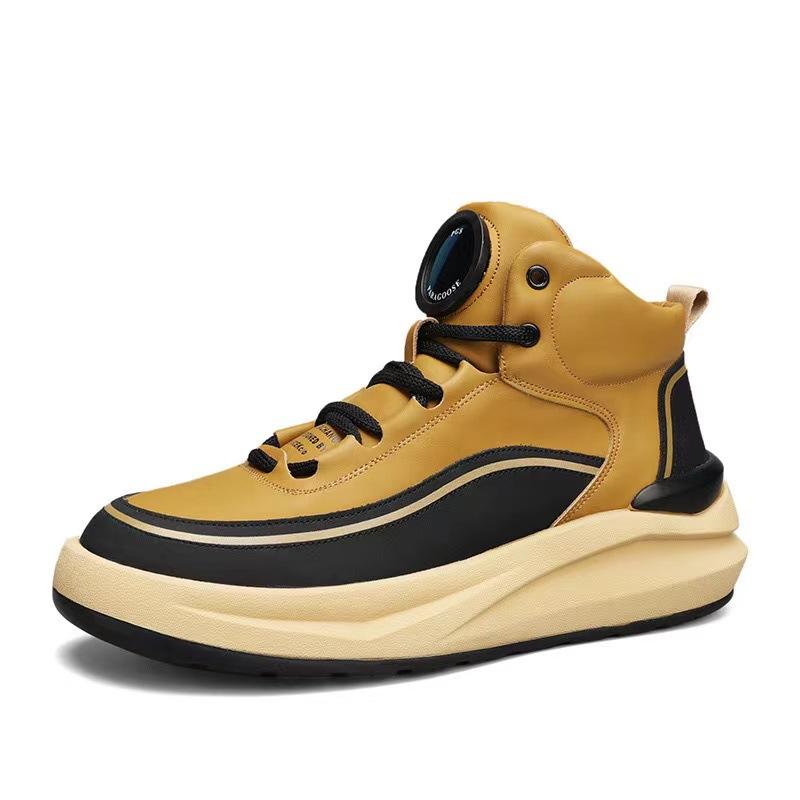 New High Top Men's Shoes Thick Soled Height Increasing Fashion Casual Shoes Leather Surface Soft Soled Running Sports Shoes