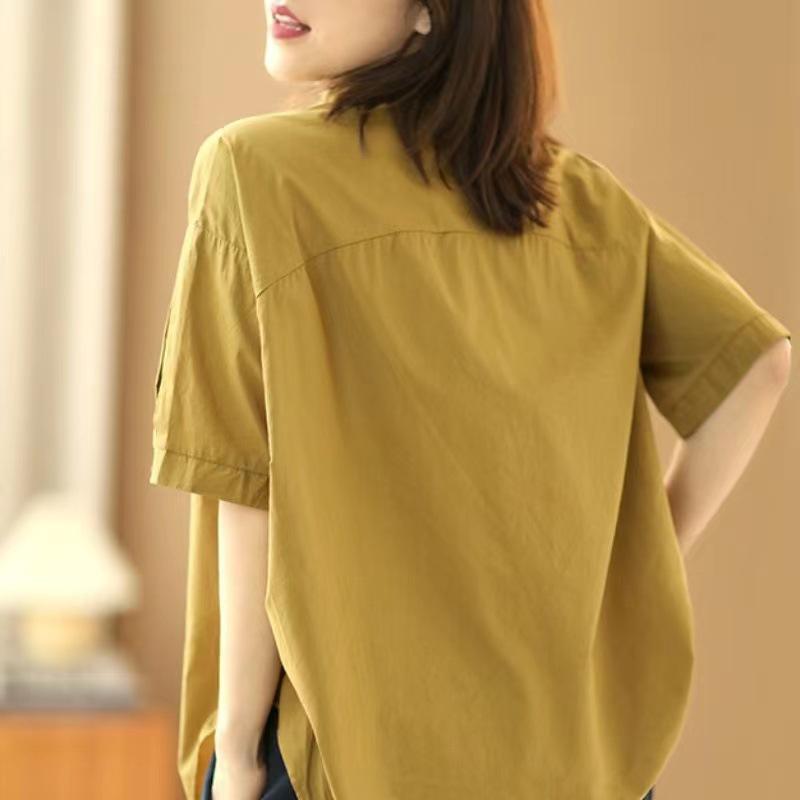2026 Summer Retro Plus Size Loose Short Sleeve Casual Women's Shirt