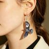 Retro Starry Sky Moon & Bird Wooden Earrings - Crow Print Moonlit Night Dangle