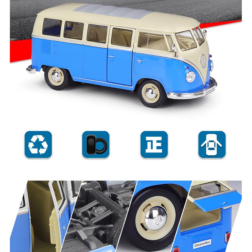 Maßstab 1:24 Welly 1963 Volkswagen T1 Bus Legierung Automodell Druckguss Metallspielzeugfahrzeuge Automodell Hohe Simulationskollektion Geschenke für Kinder